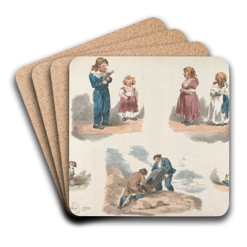 Studies of Children, a Dog, a Cat, etc. by George Morland Art Drink Coaster set