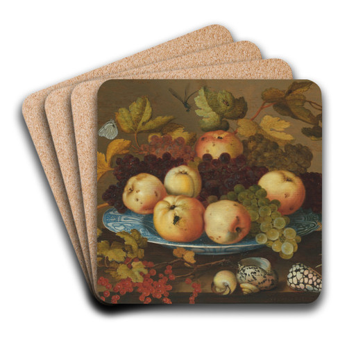 Fruit in a wan-li porcelain dish on a table by Balthasar van der Ast Art Drink Coaster set Fruit in a wan-li porcelain dish on a table by Balthasar van der Ast Art Drink Coaster set