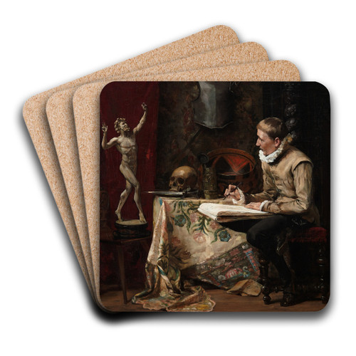 The Artist's Studio, with Selfportrait by Hugo Birger Art Drink Coaster set The Artist's Studio, with Selfportrait by Hugo Birger Art Drink Coaster set