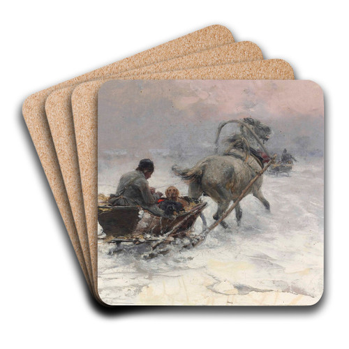Sleight Ride by Alfred Von Wierusz-Kowalski Art Drink Coaster set Sleight Ride by Alfred Von Wierusz-Kowalski Art Drink Coaster set