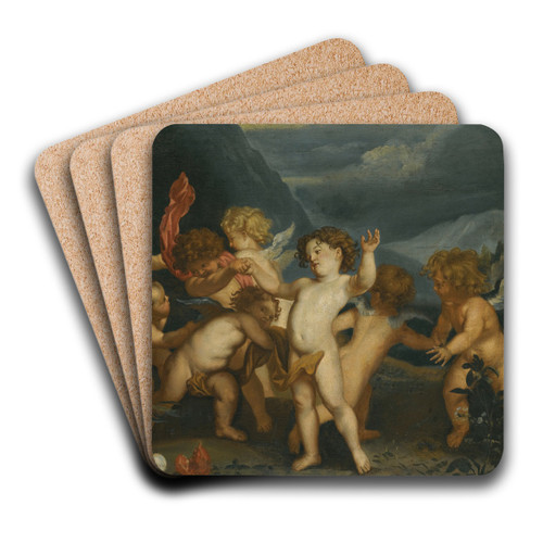 Putti In A Landscape by Follower of Anthony van Dyck Art Drink Coaster set Putti In A Landscape by Follower of Anthony van Dyck Art Drink Coaster set