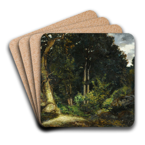 View Of Fontainebleau Forest by Antoine-Louis Barye Art Drink Coaster set