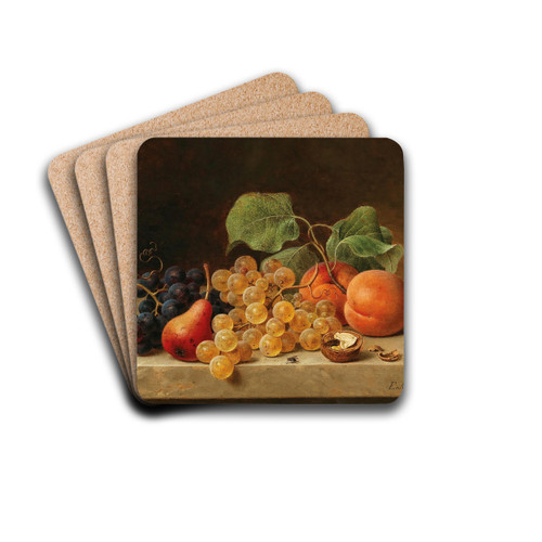 Still Life with Grapes, Peaches, a Pear and Nuts by Emilie Preyer Drink Coasters - set of 4