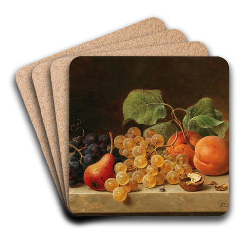 Still Life with Grapes, Peaches, a Pear and Nuts by Emilie Preyer Art Drink Coaster set Still Life with Grapes, Peaches, a Pear and Nuts by Emilie Preyer Art Drink Coaster set