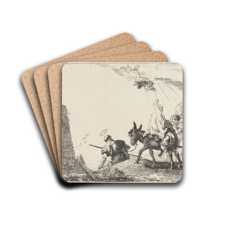 The Flight with Obelisk at the Left by Giovanni Domenico Tiepolo Drink Coasters - set of 4 The Flight with Obelisk at the Left by Giovanni Domenico Tiepolo Drink Coasters - set of 4