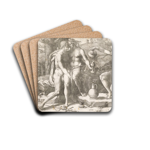 Lot and his daughters by Lucas Van Leyden Drink Coasters - set of 4
