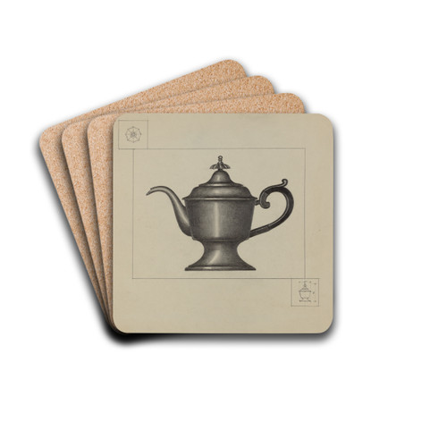 Pewter Coffee Pot by Herman Bader Drink Coasters - set of 4 Pewter Coffee Pot by Herman Bader Drink Coasters - set of 4