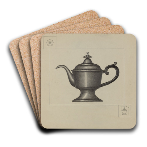 Pewter Coffee Pot by Herman Bader Art Drink Coaster set Pewter Coffee Pot by Herman Bader Art Drink Coaster set
