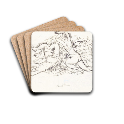 Schetsblad met naakt zwemmende vrouwen en vissen by Leo Gestel Drink Coasters - set of 4