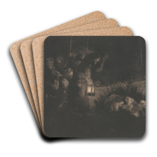 The Adoration of the Shepherds; A Night Piece by Rembrandt van Rijn Art Drink Coaster set