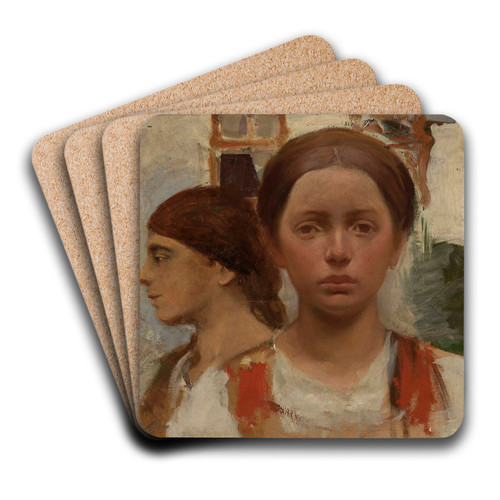 Two female heads by Wodzimierz Tetmajer Art Drink Coaster set