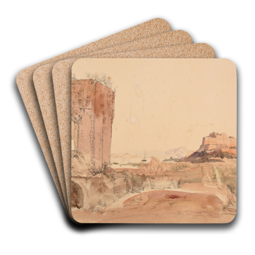 Paysage de ruines et chteau-fort by Jacques-Raymond Brascassat Art Drink Coaster set