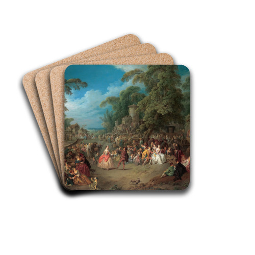 The Fair at Bezons by Jean-Baptiste Pater Drink Coasters - set of 4 The Fair at Bezons by Jean-Baptiste Pater Drink Coasters - set of 4