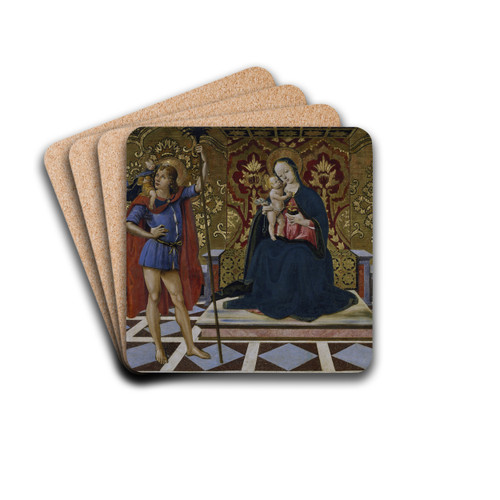 Virgin and Child Enthroned with Saints Christopher and Sebastian by Fiorenzo Di Lorenzo Drink Coasters - set of 4