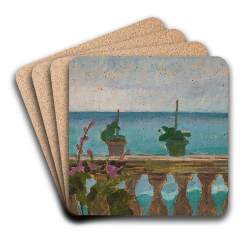 Balcony with flower pots by Jan Rembowski Art Drink Coaster set