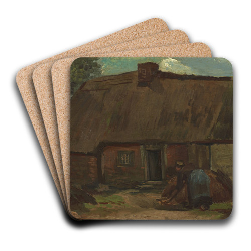 Cottage with Peasant Woman Digging by Vincent van Gogh Art Drink Coaster set Cottage with Peasant Woman Digging by Vincent van Gogh Art Drink Coaster set