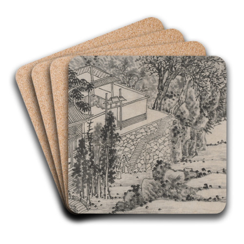 The Enlightened Stone Retreat by Shen Zhou Art Drink Coaster set