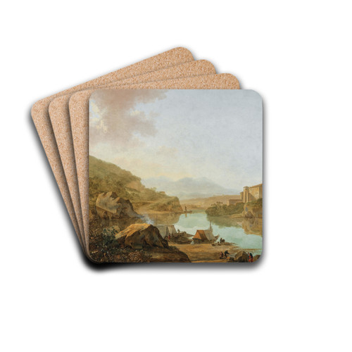 An extensive Italianate river landscape by Adam Pynacker Art Drink Coaster set