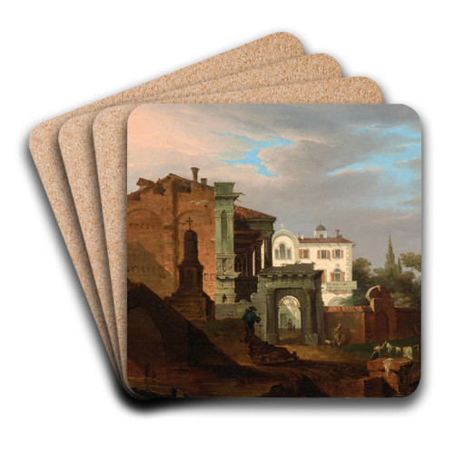 Venetian Capricci with Villa and Arch by Giovanni Migliara Art Drink Coaster set