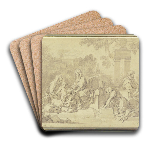 Die Heilige Familie mit Elisabeth und dem Johannesknaben mit der Wscherin by Sbastien Bourdon Art Drink Coaster set