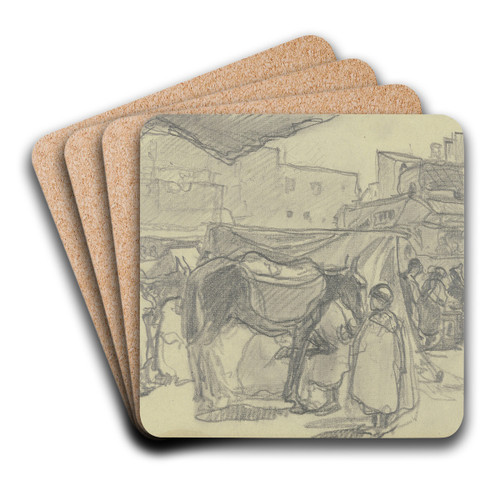 Square in Morocco by Rudolf Gudden Art Drink Coaster set Square in Morocco by Rudolf Gudden Art Drink Coaster set