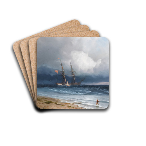Ship by the Shore by Ivan Konstantinovich Aivazovsky Drink Coasters - set of 4 Ship by the Shore by Ivan Konstantinovich Aivazovsky Drink Coasters - set of 4