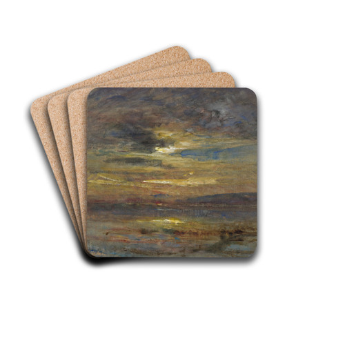 Sunset over a Pond by Franois-Auguste Ravier Drink Coasters - set of 4
