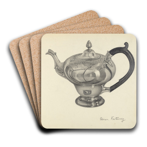 Silver Teapot by Aaron Fastovsky Art Drink Coaster set