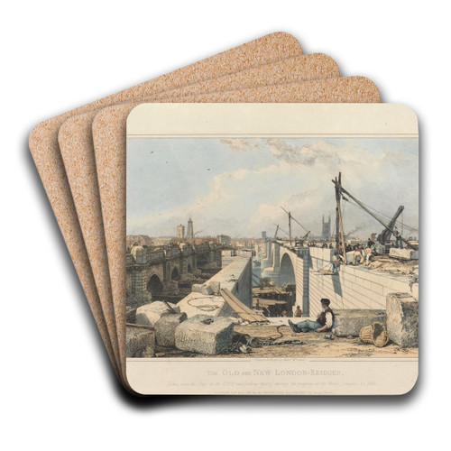 The Old and New London Bridge by Edward William Cooke Art Drink Coaster set