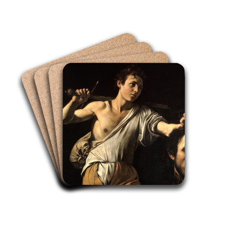 David with the Head of Goliath by Caravaggio Drink Coasters - set of 4