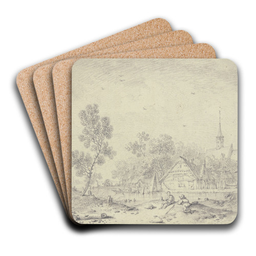 Bei einem Dorf am Wasser vorn zwei sitzende Mnner by Hendrik Meyer Art Drink Coaster set