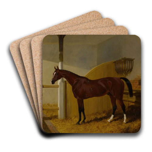 Colonel Peel's Orlando in a Stable by John Frederick Herring Snr. Art Drink Coaster set