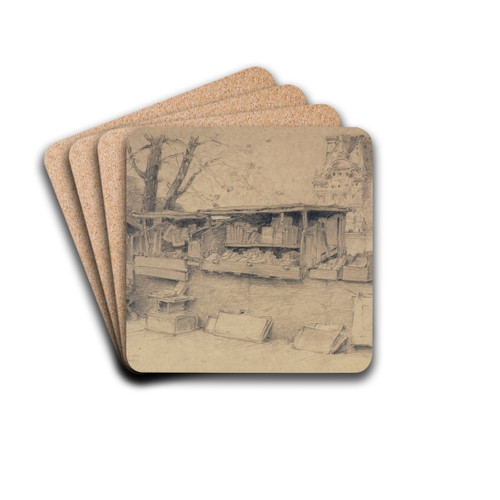 Les bouquinistes, quai Voltaire by Ferdinand Boberg Drink Coasters - set of 4 Les bouquinistes, quai Voltaire by Ferdinand Boberg Drink Coasters - set of 4