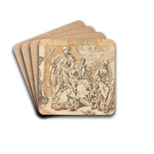 The Happy Family with Children Playing by Johann Eleazar Schenau Drink Coasters - set of 4