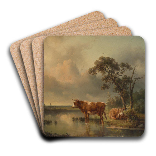 Rastende Khe am Weiher 1854 by Edmund Mahlknecht Art Drink Coaster set