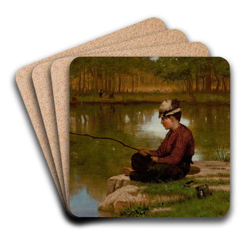 Waiting for a Bite, Central Park by John George Brown Art Drink Coaster set