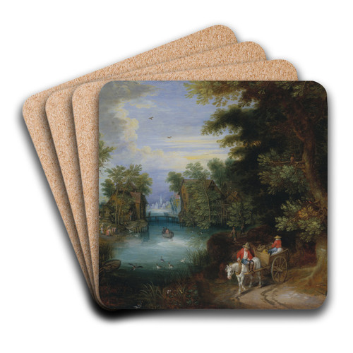 River Landscape with Peasants by Adriaen van Stalbemt Art Drink Coaster set