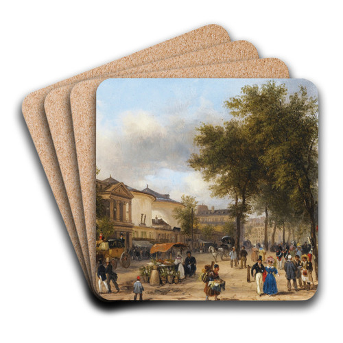 Paris, Vue du Thtre des Varits sur le Boulevard Montmartre by Giuseppe Canella Art Drink Coaster set