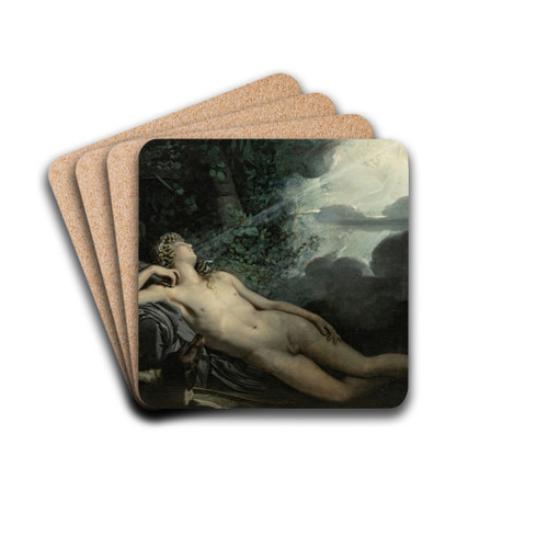 The sleep of Endymion by Circle Of Anne-Louis Girodet-Trioson Drink Coasters - set of 4 The sleep of Endymion by Circle Of Anne-Louis Girodet-Trioson Drink Coasters - set of 4