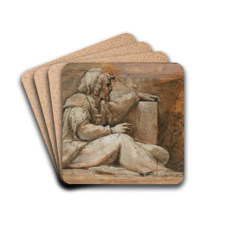 Seated Prophet with Book, facing right by Correggio Drink Coasters - set of 4