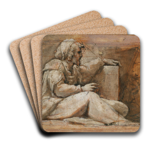 Seated Prophet with Book, facing right by Correggio Art Drink Coaster set