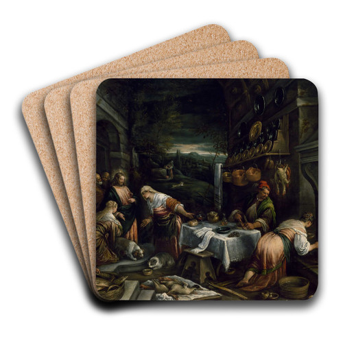 Christ in the House of Mary, Martha, and Lazarus by Jacopo Bassano Art Drink Coaster set