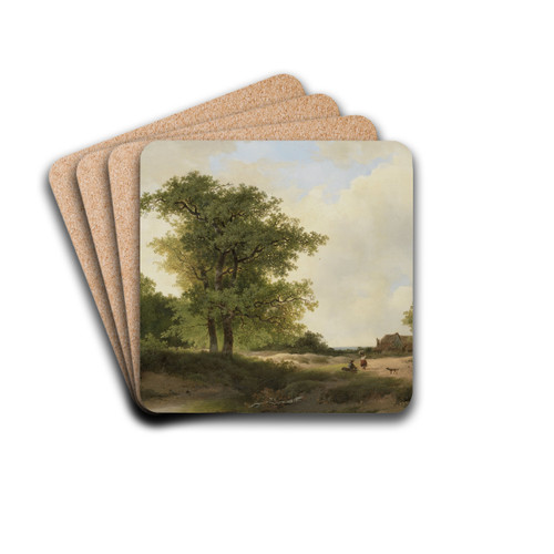 Landscape with Farmstead by Johannes Wernardus Bilders Drink Coasters - set of 4 Landscape with Farmstead by Johannes Wernardus Bilders Drink Coasters - set of 4