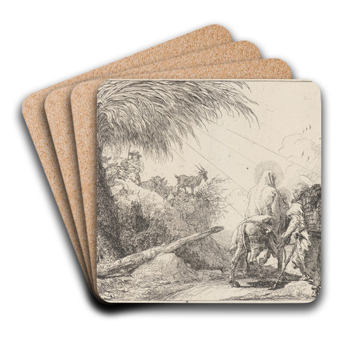 The Flight, Holy Family at the Right, Joseph Looking to the Left by Giovanni Domenico Tiepolo Art Drink Coaster set The Flight, Holy Family at the Right, Joseph Looking to the Left by Giovanni Domenico Tiepolo Art Drink Coaster set