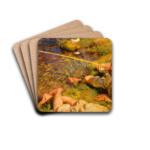 Val d'Aosta, A Man Fishing by John Singer Sargent Drink Coasters - set of 4