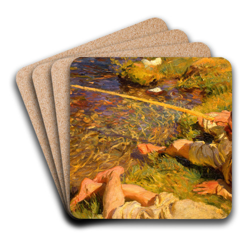 Val d'Aosta, A Man Fishing by John Singer Sargent Art Drink Coaster set