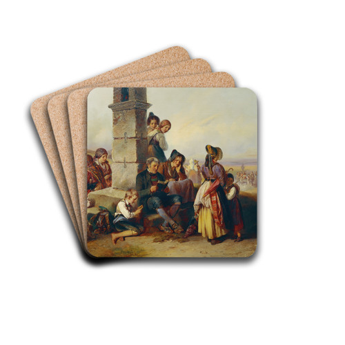 Die Rast der Wallfahrer by Johann Matthias Ranftl Drink Coasters - set of 4