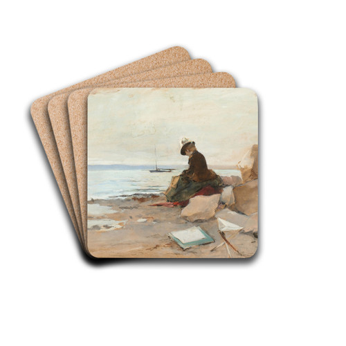 Femme peintre en bord de mer by Alfred Stevens Drink Coasters - set of 4 Femme peintre en bord de mer by Alfred Stevens Drink Coasters - set of 4