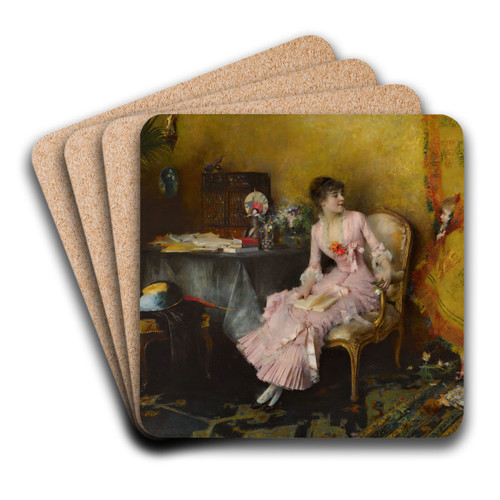 Jeune Femme En Rose Avec Son Enfant by Pascal-Adolphe-Jean Dagnan-Bouveret Art Drink Coaster set