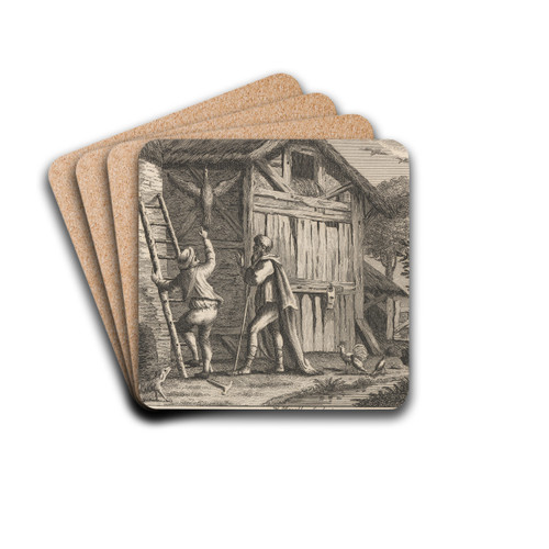 Fable XXXVI. Pythagoras and the Countryman by John Wootton Drink Coasters - set of 4 Fable XXXVI. Pythagoras and the Countryman by John Wootton Drink Coasters - set of 4